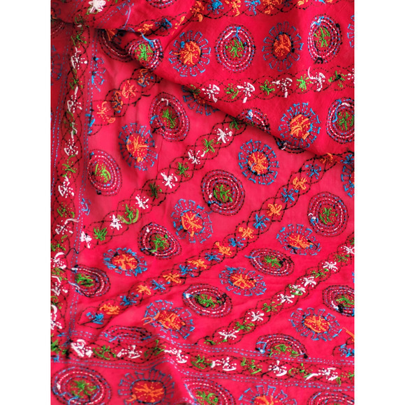 Vintage Embroidered Silk Beaded Sequin‎ Stars & Circles Saree Dupatta Formal - Picture 7 of 8